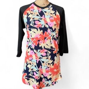 LuLaRoe Randy Floral Raglan Baseball Tee Small Pink Black NWT